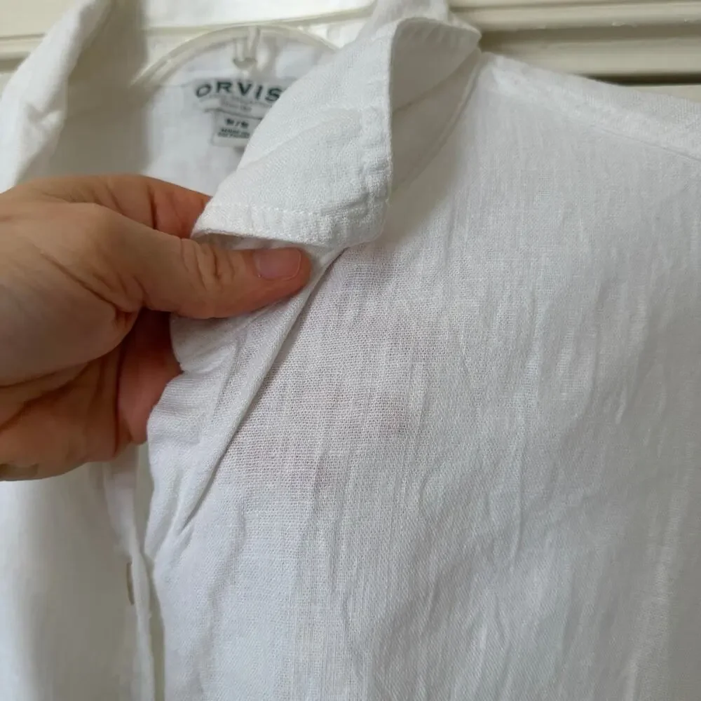 Orvis White Linen Button Down Shirt Women's Size Medium